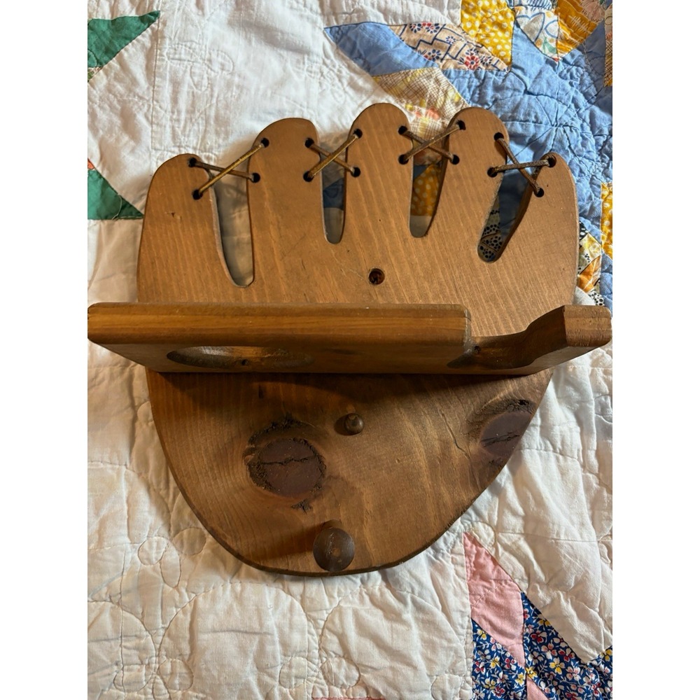 Vintage Baseball Glove Wall Rack Bat Holder Cap Hanger Wooden Sports Decor